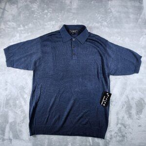 Protege Collection Polo Shirt Mens 2XL Blue Silk Cotton Knit Short Sleeve Casual
